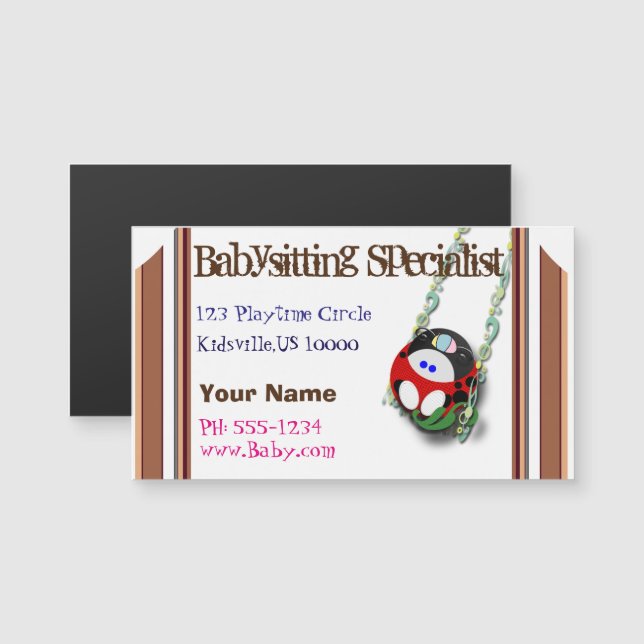 Carte Magnétique Spécialiste de la garde d'enfants (Devant / Derrière)