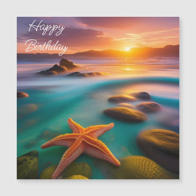 Carte Magnétique Starfish sur la plage à Dawn (Devant)