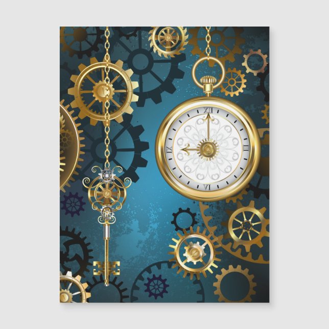 Carte Magnétique Steampunk Arrière - plan turquoise avec Gears (Devant)