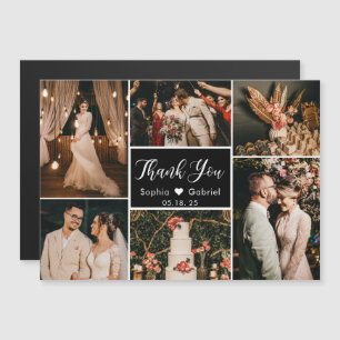 Carte Magnétique Style Black Photo Collage Mariage Merci 