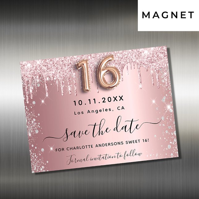 Carte Magnétique Sweet 16 blush rose argent enregistrer l'aimant da (Créateur téléchargé)