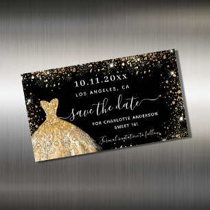 Carte Magnétique Sweet 16 robe d'or noir enregistrer l'aimant de da