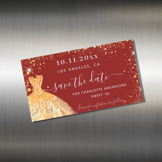 Carte Magnétique Sweet 16 robe d'or rouge enregistrer l'aimant de d (Créateur téléchargé)