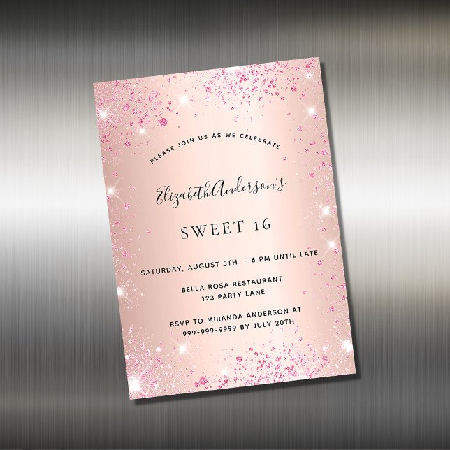 Carte Magnétique Sweet 16 rose or rose parties scintillant aimant i (Créateur téléchargé)