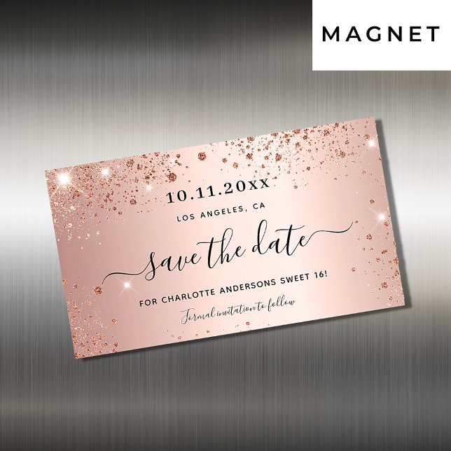 Carte Magnétique Sweet 16 rose parties scintillant or enregistrer l (Créateur téléchargé)