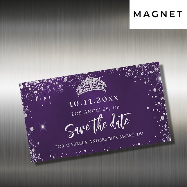 Carte Magnétique Sweet 16 tiara en argent violet enregistrer l'aima (Créateur téléchargé)