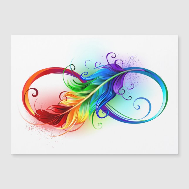 Carte Magnétique Symbole d'infini avec plume arc-en-ciel (Devant)