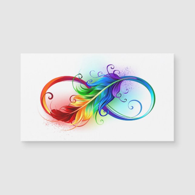 Carte Magnétique Symbole d'infini avec plume arc-en-ciel (Devant)