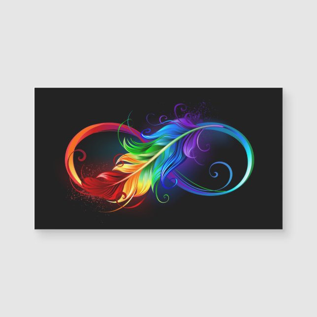 Carte Magnétique Symbole d'infini avec plume arc-en-ciel (Devant)