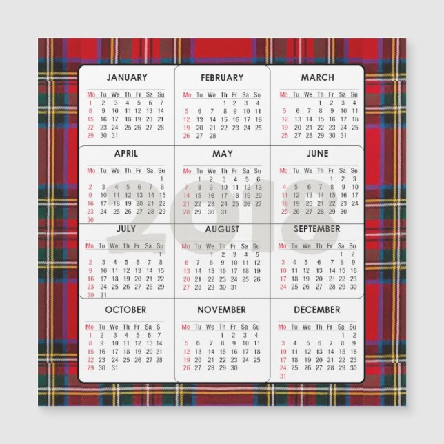 Carte Magnétique Tartan magnétique carré de 2018 calendriers (Devant)