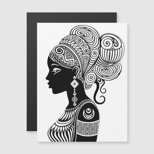Carte Magnétique Tatouage Tribal Portrait de Fille Africaine (Devant / Derrière)
