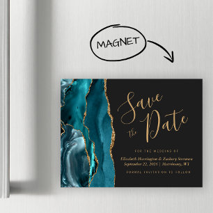 Carte Magnétique Teal Blue Gold Agate Dark Magnetic Enregistrez la