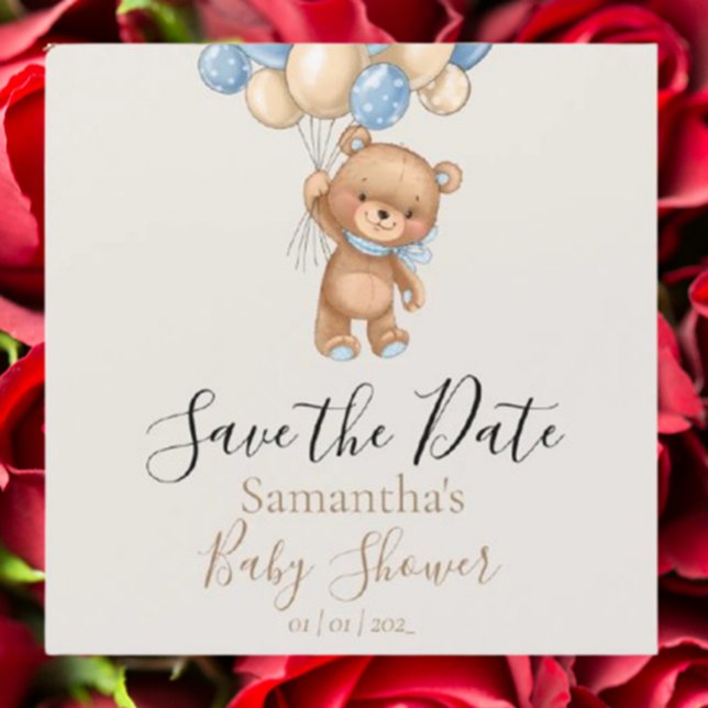 Carte Magnétique Teddy Bear Balloon Baby shower Brown Enregistrer l (Celebrate your little one with our adorable teddy bear balloon brown baby shower save the date)