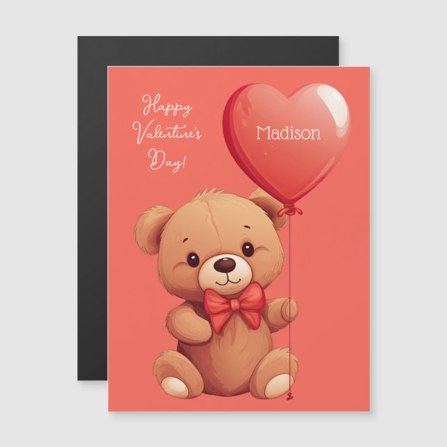 Carte Magnétique Teddy d'amour du texte personnalisé (Devant / Derrière)