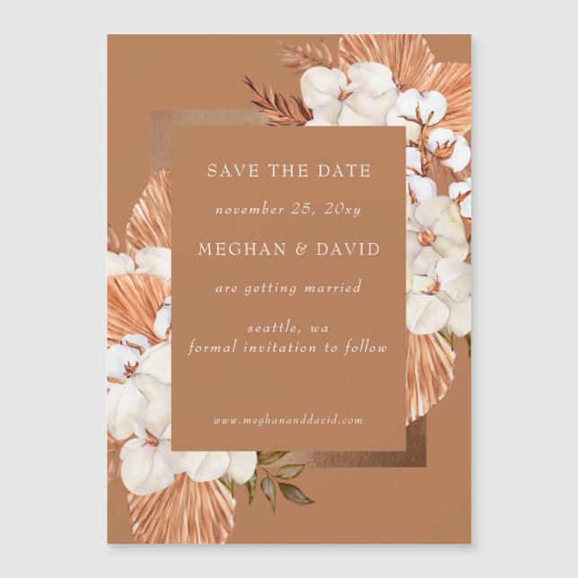 Carte Magnétique Terracotta Boho Pampas Orchidées Enregistrer La Da (Devant)