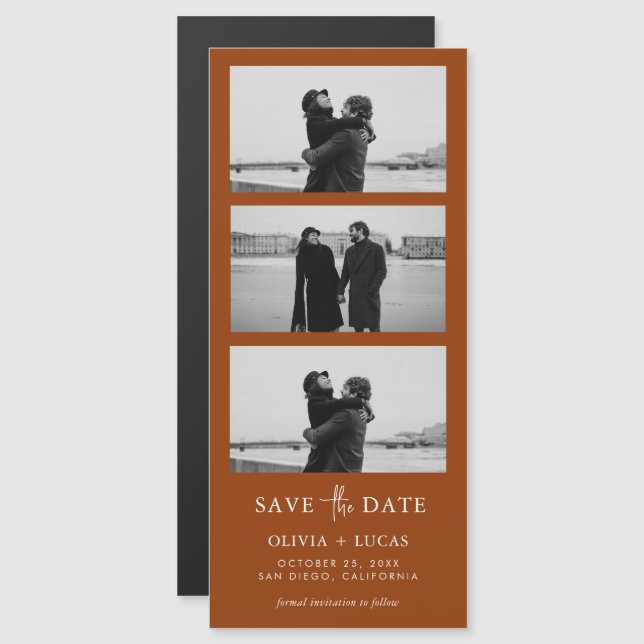 Carte Magnétique Terracotta Photo Strip Mariage magnétique (Devant / Derrière)
