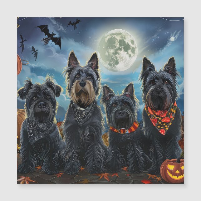 Carte Magnétique Terrier Écossais Halloween Spooky (Devant)