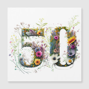 Carte Magnétique Texte de fleurs sauvages décoratives pour 50e anni
