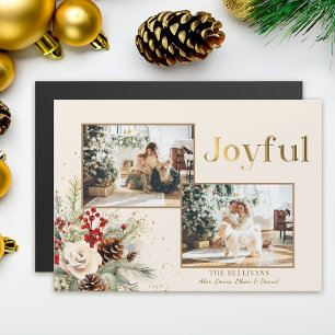Carte Magnétique Texte joyeux de Noël Floral Or 2-Photo