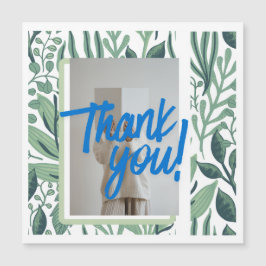 Carte Magnétique Thank You Botanical Greenery Card with Blue Brush 
