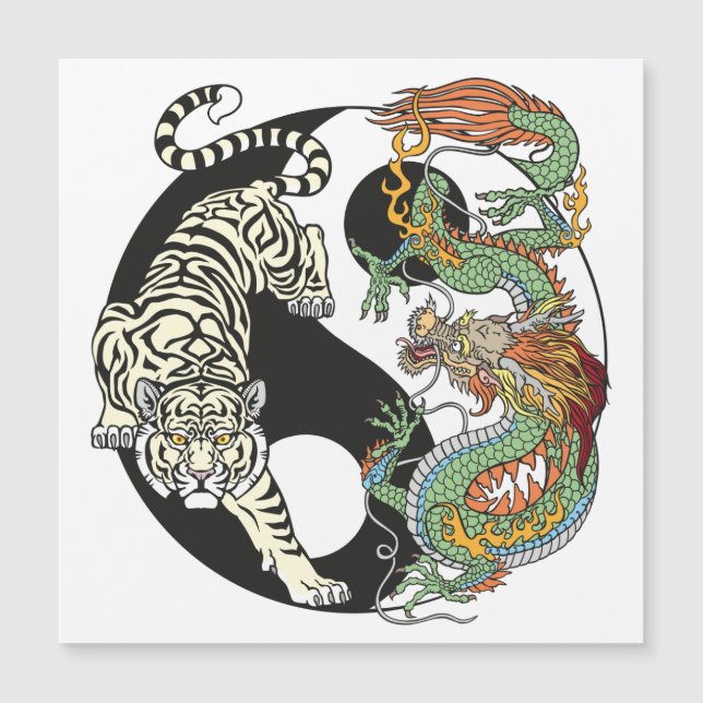 Carte Magnétique Tigre blanc contre dragon vert au Yin yang (Devant)