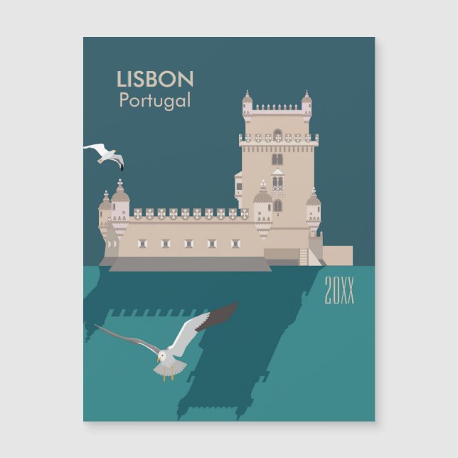 Carte Magnétique Tour de Belem de Lisbonne dans le style poster vin (Devant)