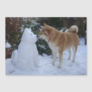 Carte Magnétique très mignon akita baiser bonhomme de neige akita c