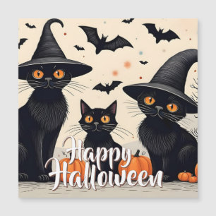 Carte Magnétique Trois chats noirs avec des chapeaux pour Halloween