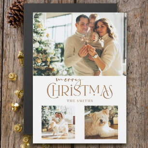 Carte Magnétique Typographie de Noël Joyeux d'or moderne 3 photos