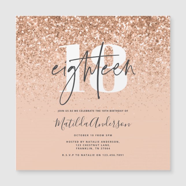Carte Magnétique Typographie de parties scintillant de pêche modern (Devant)
