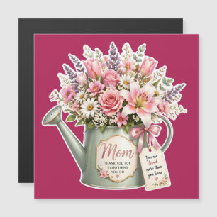 Carte Magnétique Un bouquet de fleurs dans un arrosoir pour maman 