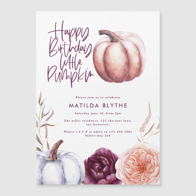 Carte Magnétique Un petit citrouille fleurs chute violet pêche anni (Devant)