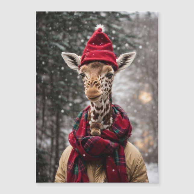 Carte Magnétique Une girafe de Noël (Devant)