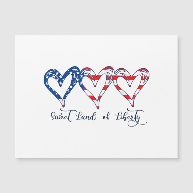 Carte Magnétique USA Drapeau Patriotique Coeurs 4 juillet Sweet Lan (Devant)
