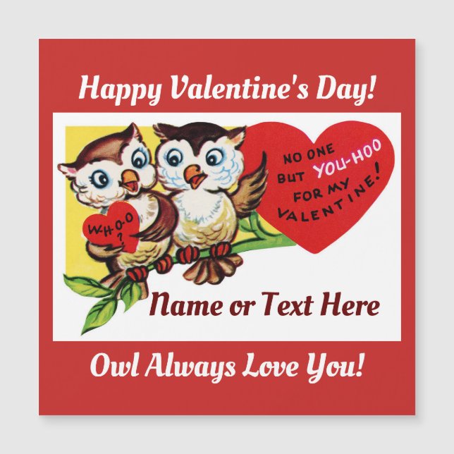 Carte magnétique Valentine Chouettes vintages (Devant)