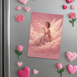 Carte Magnétique Valentine Fairy on Pink Clouds Magnetic Card