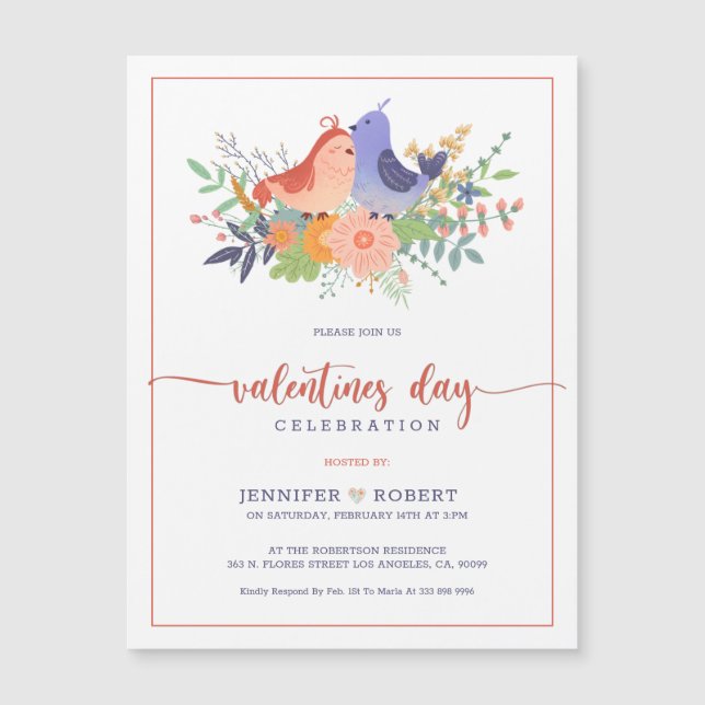 Carte Magnétique Valentines typographie et oiseaux en amour invitat (Devant)