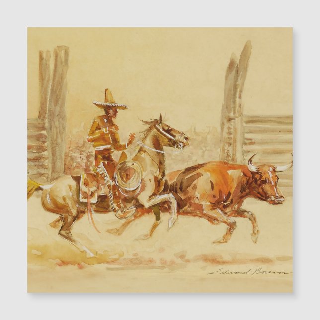 Carte Magnétique Vaquero et Steer par Edward Borein (Devant)
