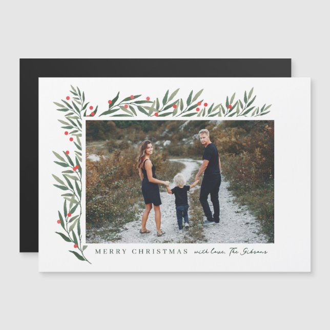 Carte Magnétique Végétation d'hiver Photo blanche Noël (Devant / Derrière)