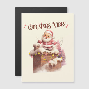Carte Magnétique Vibes de Noël rose Père Noël