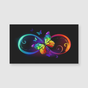 Carte Magnétique Vibrant infinity with rainbow butterfly on black