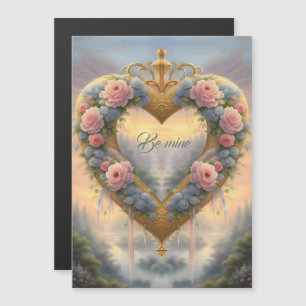 Carte Magnétique Victorien, coeur doré avec des fleurs et dire