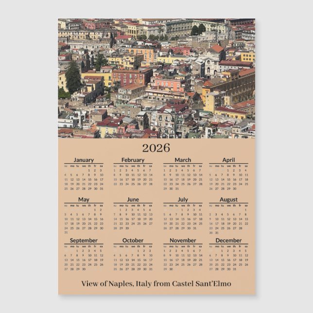 Carte Magnétique View of Naples, Italy 2026 Calendar Magnetic Card (Devant)