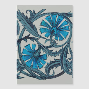 Carte Magnétique vintage bleu antique fleurs artisanat rustique