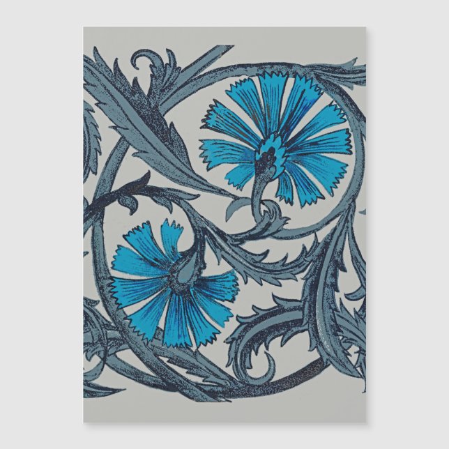 Carte Magnétique vintage bleu antique fleurs artisanat rustique (Devant)