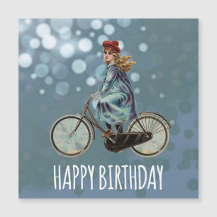 Carte Magnétique Vintage fille à vélo - Anniversaire