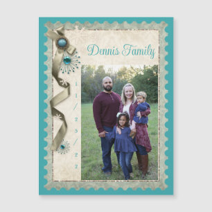 Carte Magnétique Vintage ruban de flocon de neige damé turquoise