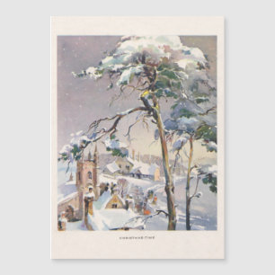 Carte Magnétique Vintage Rustique Snowy Village de Noël d'hiver
