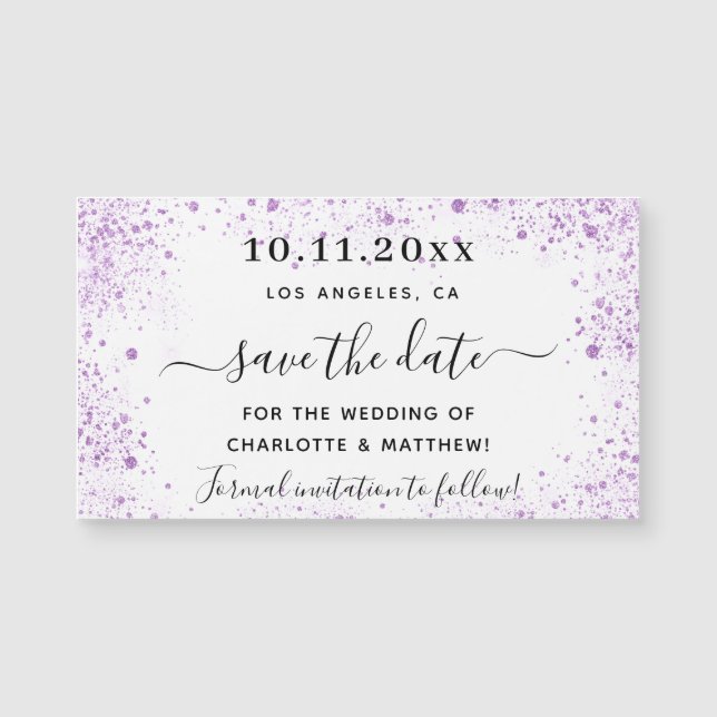 Carte Magnétique Violet violet blanc mariage enregistrer la date ai (Devant)