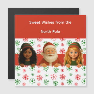 Carte Magnétique Visages de Père Noël & d'elfe   Amusement au Pôle 